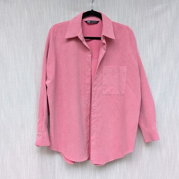 Zara Pink Oversized Cord Long Sleeve Button-up Shirt, Size S - Picture 1 of 8